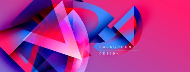 Soyut geometrik şekiller canlı pembeleri, mavileri, morları harmanlarlar. Dinamik kompozisyon modern arkaplan tasarımı yaratır. Yumuşak gradyanlar görsel etkiyi artırır.