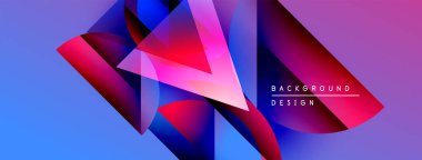 Soyut geometrik şekiller canlı renkleri harmanlarlar. Dinamik bileşim modern görsel etki yaratır. Arkaplan tasarımı ögesi.