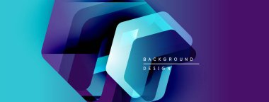 Soyut geometrik şekiller örtüşür, parlak mavi ve mor renkler yaratır. Arkaplan ve sunumlar için modern tasarım ögesi.