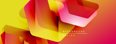 Soyut geometrik şekiller örtüşür, canlı gradyanlar yaratır. Sarı, turuncu, kırmızı renkler tasarımda baskın. Modern estetik.