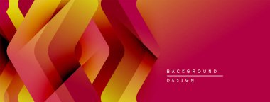 Soyut geometrik şekiller örtüşür, canlı bir değişim etkisi yaratır. Kırmızı, turuncu, sarı renkler kompozisyona hakim. Modern tasarım ögesi.