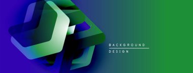 Soyut geometrik şekiller örtüşür, dinamik görsel efekt yaratır. Renkler maviden yeşile dönüşüyor. Minimalist tasarım.