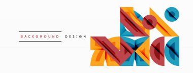 Soyut geometrik şekiller örtüşür ve canlı bir tasarım yaratır. Renkler arasında kırmızı, turuncu, mavi, deniz mavisi var. Minimalist tarz, temiz arkaplan.