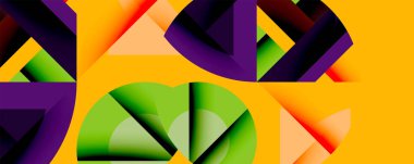 Soyut geometrik bileşim. Parlak renkler karışıyor, dinamik şekiller yaratıyor. Modern tasarım enerjiyi çağrıştırıyor, görsel ilgi.