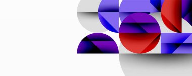 Soyut geometrik bileşim. Çemberler, yarım daireler örtüşüyor ve canlı bir görsel etki yaratıyor. Modern tasarım, temiz çizgiler, kalın renkler.