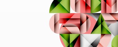 Soyut geometrik şekiller, kırmızı, yeşil, gri, beyaz. Üst üste binen formlarla minimalist tasarım görsel ilgi yaratıyor. Temiz çizgiler, modern estetik..