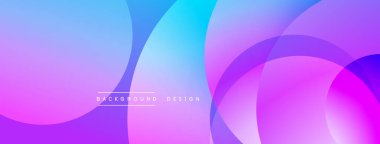 Soyut arkaplan, üst üste binen daireler, canlı mor, mavi renkler. Modern tasarım, pürüzsüz gradyanlar dinamik görsel efekt yaratır.