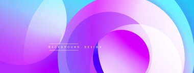 Soyut arkaplan canlı mor, mavi eğimli. Üst üste binen daireler dinamik görsel efekt yaratır. Modern tasarım ögesi.