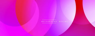 Soyut, enerjik çemberler çakışıyor. Pembe, mor, kırmızı renkler modern arka plan tasarımı yaratır. Minimalist metin mevcut.