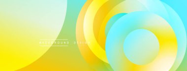 Soyut gradyan daireler örtüşüyor, canlı sarı renkler yaratıyor, turkuaz renkler. Arka planlar ve sunumlar için modern tasarım öğesi. Pürüzsüz geçişler görsel cazibe sunar.