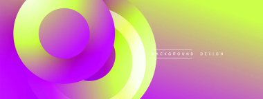 Canlı, soyut tasarım, üst üste binen daireler. Renkler mor, pembe ve sarıdan karışıp dinamik görsel efekt yaratır. Modern arkaplan.