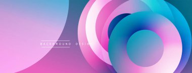 Soyut renkli çemberler dinamik görsel efektler yaratıyor. Gradyan tonları pembe, mavi ve mor renkleri harmanlıyor. Modern tasarım ögesi.