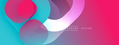 Soyut renkli arkaplan. Üst üste binen şekiller dinamik görsel efekt yaratır. Pembe, mavi renkler kompozisyona hakim. Modern tasarım ögesi.