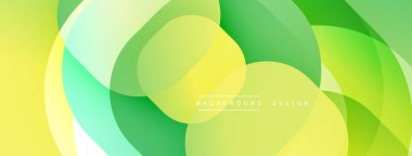 Soyut arkaplan özellikleri üst üste binen yuvarlak şekiller. Renkler soluk sarıdan canlı yeşile, dinamik görsel efekt yaratır..
