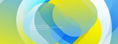Soyut renkli katmanlar dinamik arkaplan yaratır. Düz gradyanlar mavileri, yeşillikleri, sarıları, beyazları harmanlarlar. Modern tasarım ögesi.