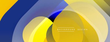 Soyut tasarım, üst üste binen daireler, canlı sarı, mavi renkler. Modern estetik, pürüzsüz gradyanlar dinamik görsel efekt yaratır.