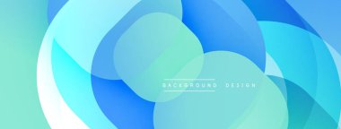 Soyut akışkan şekiller, mavi tonlar baskın. Üst üste binen katmanlar derinlik yaratır, modern tasarım ögesi. Minimalist estetik, pürüzsüz gradyanlar mevcut.