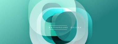 Soyut geometrik şekiller çakışıyor. Teal renkleri tasarıma hakim, modern görsel efekt yaratıyor. Yumuşak eğimler derinliği artırır.