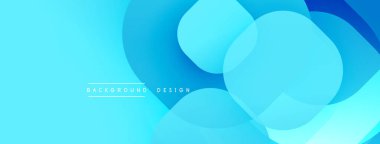 Soyut mavi arkaplan. Üst üste binen daireler dinamik görsel efekt yaratır. Sancaklar ve sunumlar için modern tasarım uygun. Yumuşak gradyanlar.