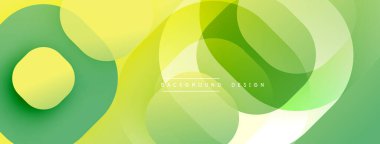 Soyut geometrik şekiller örtüşüyor, canlı yeşil, sarı renkler yaratıyor. Modern tasarım taze, dinamik, uygun arkaplan ögesi gibi hissettiriyor.