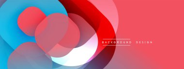 Soyut renkli şekiller çakışıyor. Kırmızı, mavi, beyaz renkler dinamik görsel efekt yaratır. Arka planlar için modern tasarım ögesi.