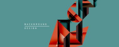 Soyut geometrik tasarım katmanlı şekiller, canlı kırmızı tonlar, deniz mavisi arkaplanına zıt. Modern estetik, minimalist kompozisyon, dijital projeler için uygun.