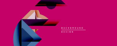 Soyut geometrik bileşim. Üst üste binen şekiller dinamik görsel efekt yaratır. Pembe arka plan, mavi, altın ve koyu tonları vurgular. Modern tasarım ögesi.