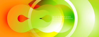 Soyut canlı tasarım, üst üste binen daireler, gradyanlar. Turuncu, yeşil, sarı renkler dinamik görsel efekt yaratır. Modern arkaplan dokusu.