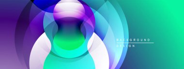 Soyut çemberler canlı renkleri harmanlarlar. Gradyan geçişler dinamik görsel efekt yaratır. Modern tasarım, pürüzsüz şekiller, akıcı kompozisyon.