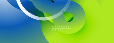 Soyut sıvı şekilleri, mavi yeşil gradyan. Dinamik bileşim, düzgün kıvrımlar, modern tasarım elementleri. Minimalist estetik, canlı renkler.