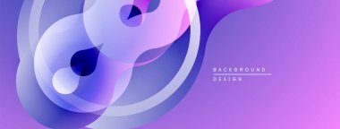 Soyut sıvı şekilleri örtüşür ve yumuşak eğimler yaratır. Mor renkler tasarıma egemen, modern estetiğe işaret ediyor. Minimalist kompozisyon.