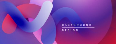 Soyut sıvı şekiller, canlı mor renkler tasarımda baskın. Yumuşak eğimler dinamik bileşim yaratır, modern estetik..