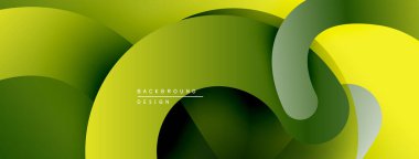 Soyut sıvı şekilleri, gradyanlar, sarı, yeşil renkler. Arka planlar ve sunumlar için modern tasarım öğesi. Düz eğriler dinamik bileşim oluşturur.