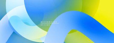 Soyut sıvı şekilleri canlı maviler, yeşiller, sarılar harmanlıyor. Modern tasarım hareketi, enerjiyi, pozitifliği çağrıştırıyor. Yumuşak eğimler derinlik yaratır.