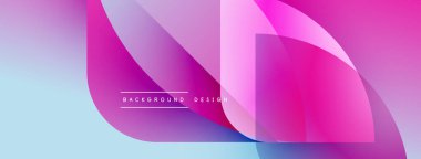 Soyut şekiller örtüşüyor, canlı gradyanlar yaratıyor. Pembe, mavi renkler dizaynın hakimi. Modern estetik, temiz çizgiler görsel ilgi sunar.