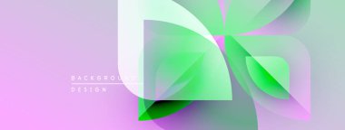 Soyut geometrik şekiller çakışıyor. Yumuşak mor, yeşil renkler modern arkaplan tasarımı yaratıyor. Minimalist estetik, canlı renkler.