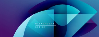 Soyut geometrik şekiller canlı mavileri, morları harmanlıyor. Modern tasarım akıcılık, hareket, derinlik öneriyor. Metin arkaplan tasarımı okur.