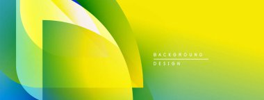 Soyut canlı tasarım katmanlı şekiller, gradyanlar içerir. Sarı, yeşil, mavi modern görsel etki yaratır. Yumuşak geçişler kompozisyona hakim..