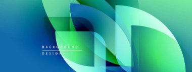 Soyut geometrik şekiller örtüşür, parlak mavi, yeşil eğimler yaratır. Modern tasarım elementleri dinamik hareketi, pürüzsüz geçişleri önerir.