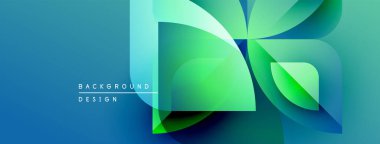 Soyut geometrik şekiller örtüşür, parlak mavi, yeşil eğimler yaratır. Modern tasarım teknoloji, yenilik, akıcılık öneriyor..