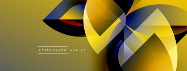 Soyut geometrik tasarım. Sarı, mavi, kırmızı şekiller, dinamik görsel efekt oluşturur. Çeşitli projeler için modern arkaplan.