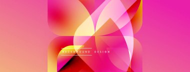 Soyut çiçek tasarımı. Pembe, kırmızı, sarı renkler harmanlanır. Üst üste binen şekiller dinamik görsel efekt yaratır. Modern arkaplan dokusu.