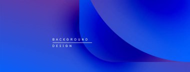 Soyut mavi gradyanlar dinamik arkaplan oluşturur. Üst üste binen şekiller derinliği gösteriyor, modern tasarım estetiği. Metin arkaplan tasarımı okur.
