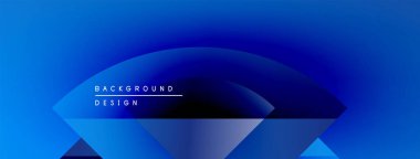 Soyut mavi eğimli arkaplan. Geometrik şekiller üst üste binerek modern tasarım yaratıyor. Metin arka plan tasarımı okur. Minimalist estetik.