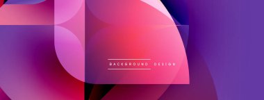 Soyut geometrik şekiller canlı pembeler ve morları harmanlıyor. Modern tasarım üst üste binen daireler, kareler içerir. Gradyan renkler dinamik görsel efekt yaratır.