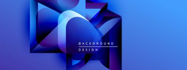 Soyut mavi tasarım geometrik şekiller, gradyanlar, metin okuma arkaplan tasarımı içerir. Modern, canlı, dinamik kompozisyon.