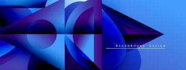 Soyut geometrik şekiller, canlı mavi renkler, dinamik kompozisyon. Modern tasarım ögeleri görsel olarak çarpıcı bir arkaplan oluşturur.