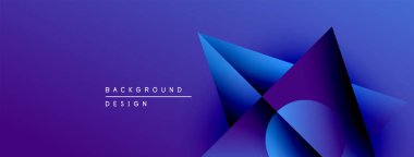 Soyut geometrik şekiller örtüşür, dinamik mor gradyan etki yaratır. Modern tasarım arka planlar, pankartlar, sunumlar için uygun.