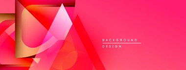 Soyut geometrik şekiller örtüşür, canlı pembe gradyan arkaplan oluşturur. Modern tasarım elementleri dinamik bileşimi önerir.