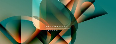 Soyut geometrik şekiller örtüşüyor, dinamik deniz mavisi ve turuncu renkler yaratıyor. Modern tasarım öğeleri akıcılık, hareket, görsel ilgi.